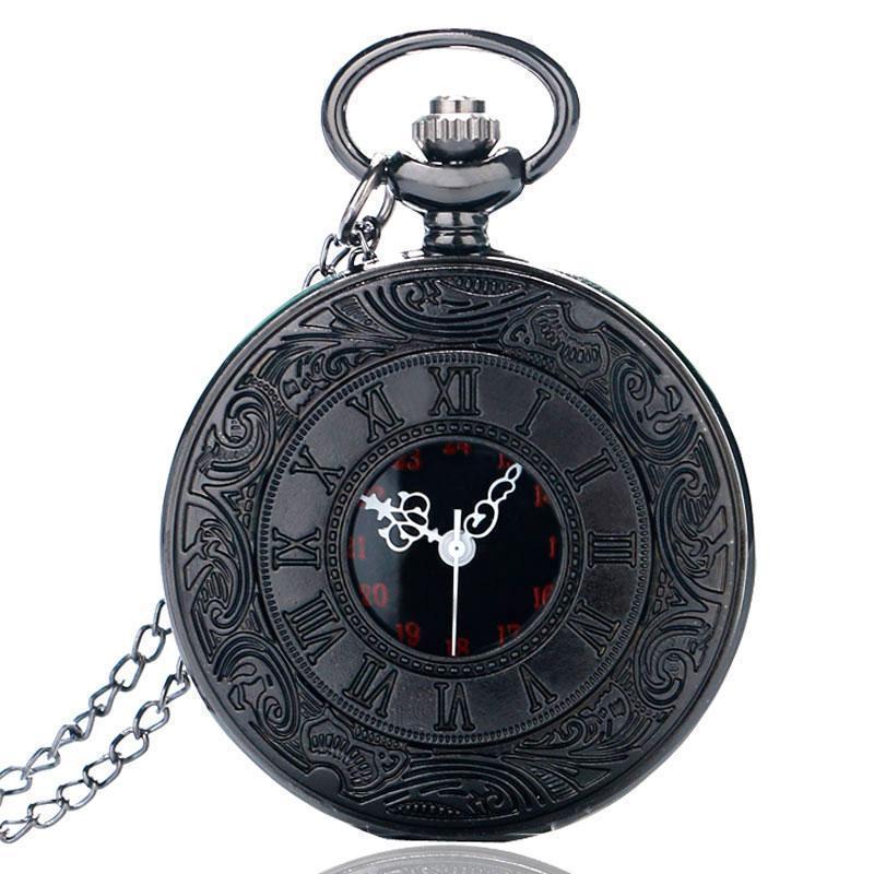 Men's Black Engraved Pocket Watch