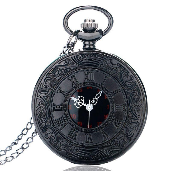Men's Black Engraved Pocket Watch