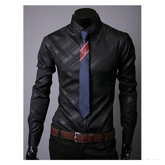 Men's Black Striped Slim Fit Dress Shirt