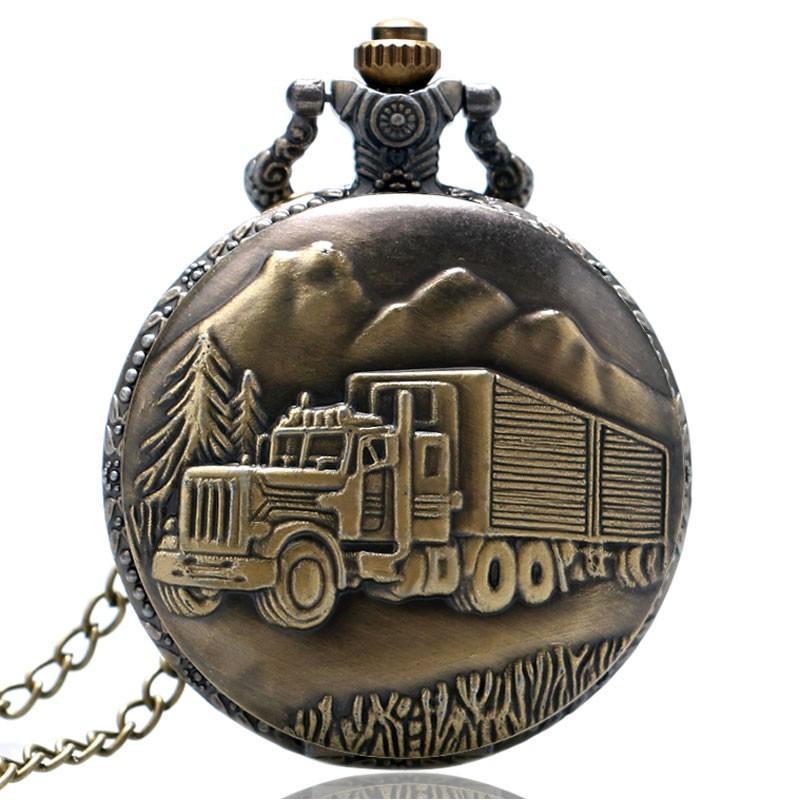 Men's Bronze Truck Themed Pocket Watch