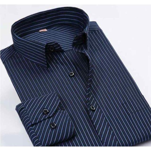 Men's Dark Blue Striped Dress Shirt - Multiple Sizes