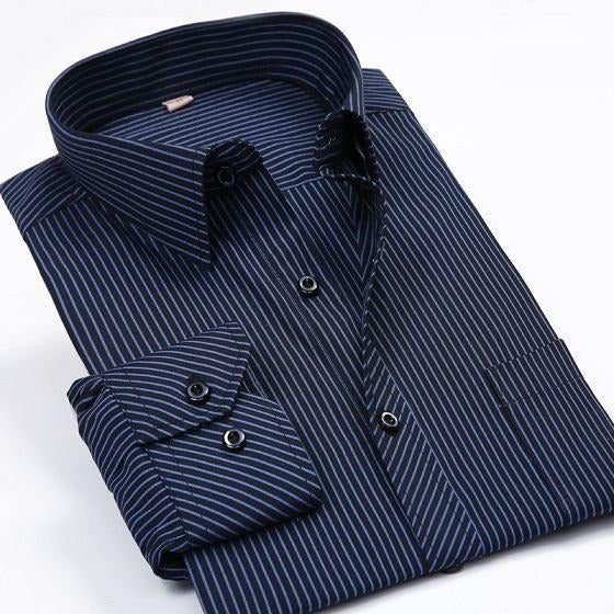 Men's Dark Blue Striped Dress Shirt - Multiple Sizes