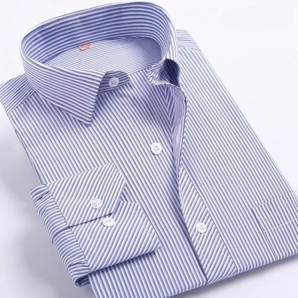 Men's Dark Blue Striped Dress Shirt - Multiple Sizes