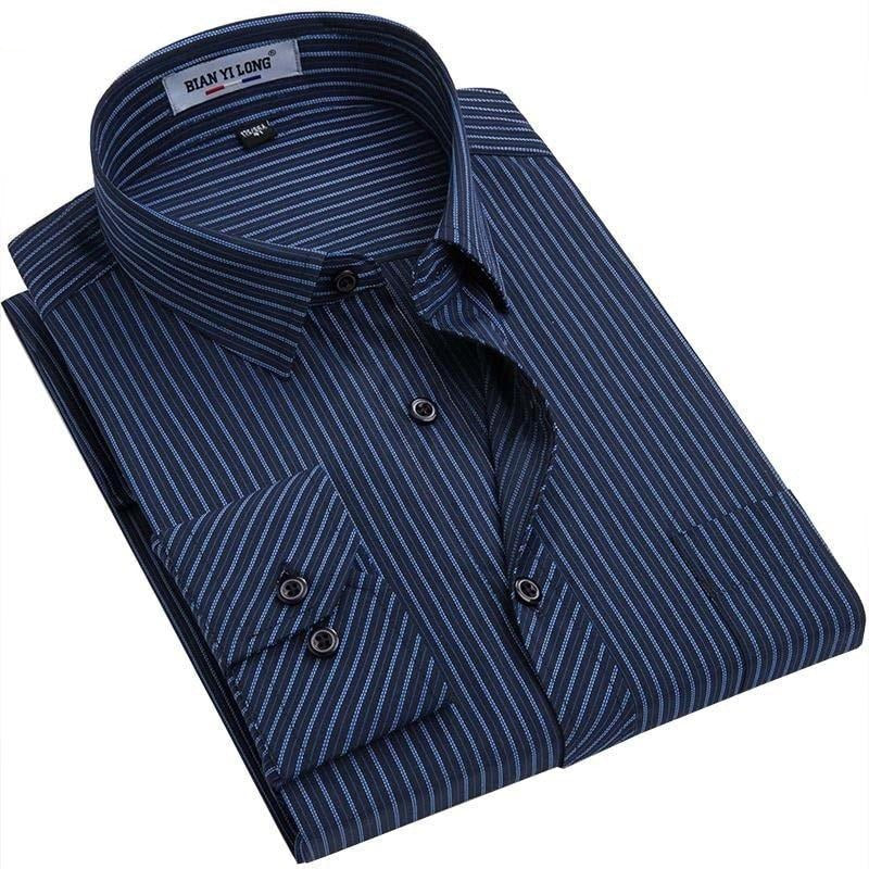 Men's Dark Blue Striped Dress Shirt - Multiple Sizes