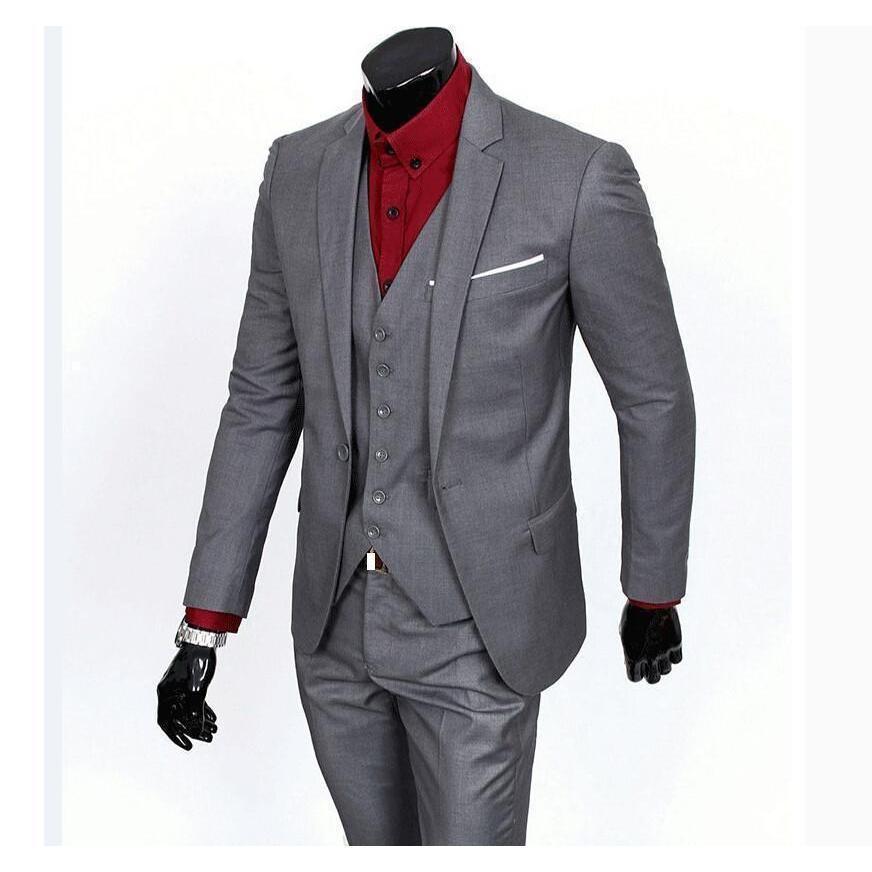 Men's Gray One Button Slim Fit Suit - Three Piece
