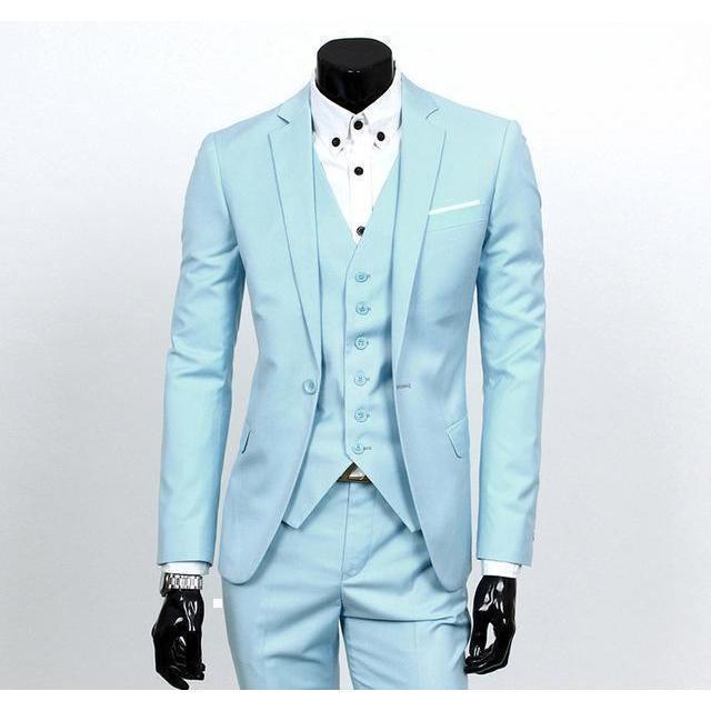 Men's Light Blue One Button Slim Fit Suit - Three Piece