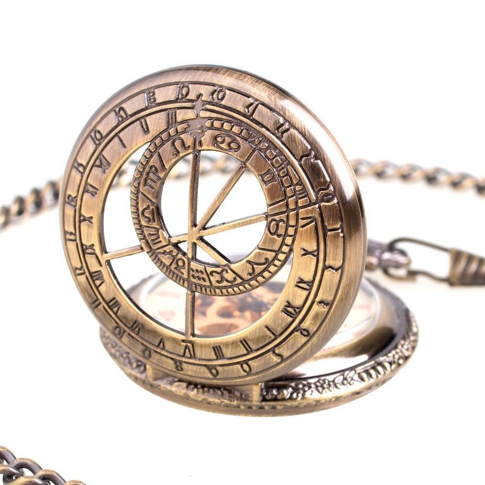 Men's Mechanical Hand Wind Zodiac Steampunk Pocket Watch