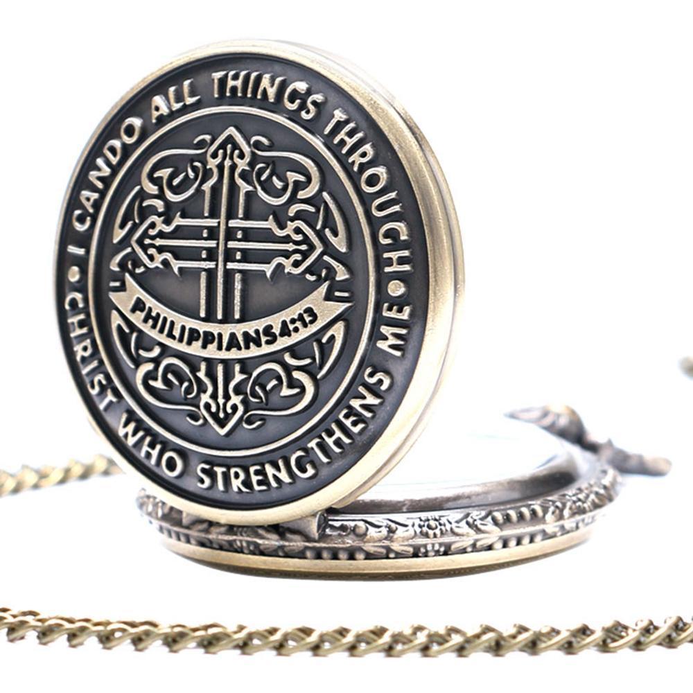 Men's Philippians 4:13 Bronze Vintage Pocket Watch