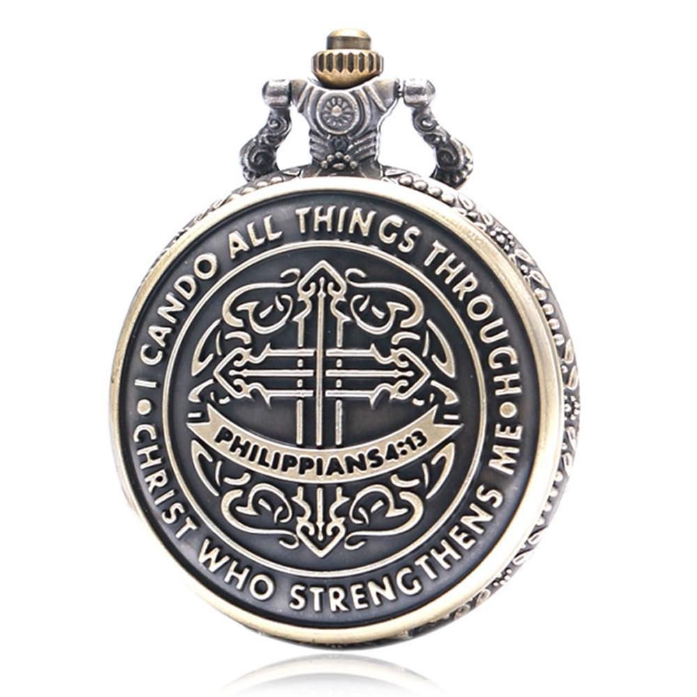 Men's Philippians 4:13 Bronze Vintage Pocket Watch