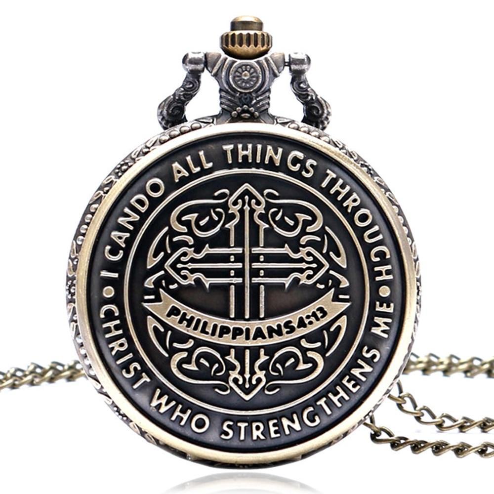 Men's Philippians 4:13 Bronze Vintage Pocket Watch