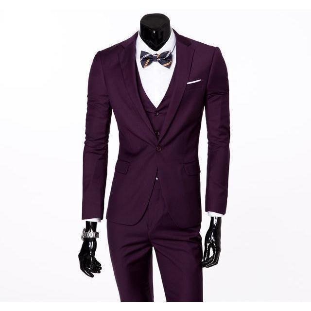 Men's Purple One Button Slim Fit Suit - Three Piece