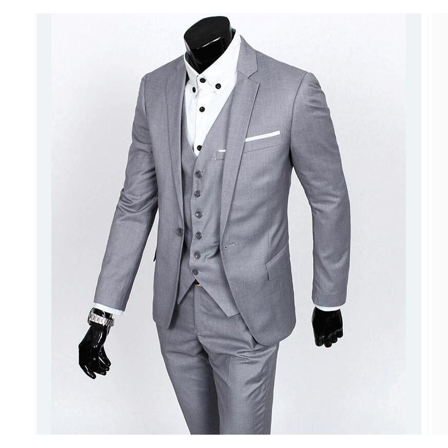 Men's Silver One Button Slim Fit Suit - Three Piece