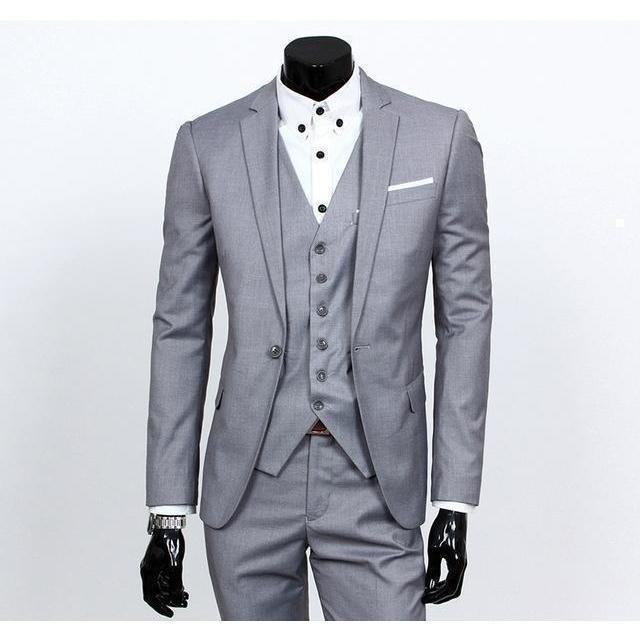Men's Silver One Button Slim Fit Suit - Three Piece