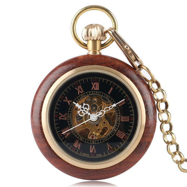 Men's Steampunk Wooden Mechanical Pocket Watch