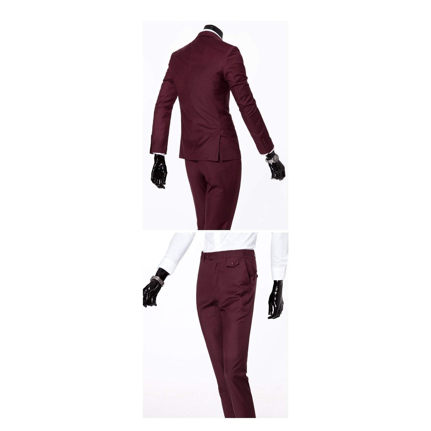 Men's Wine One Button Slim Fit Suit - Three Piece