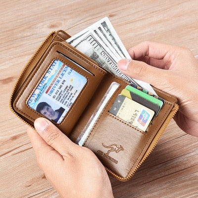 New Men Wallets Fashion Short Desigh Zipper Card Holder Men Leather Purse Solid Coin Pocket High Quality Male Purse