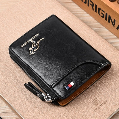 New Men Wallets Fashion Short Desigh Zipper Card Holder Men Leather Purse Solid Coin Pocket High Quality Male Purse