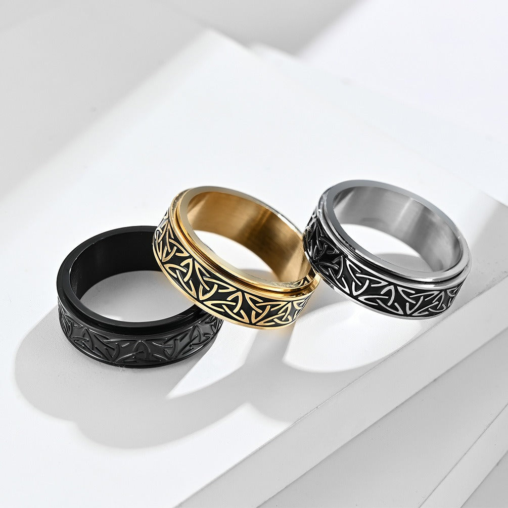 Nordic Norwegian Viking Triangle Rotatable Titanium Steel Ring