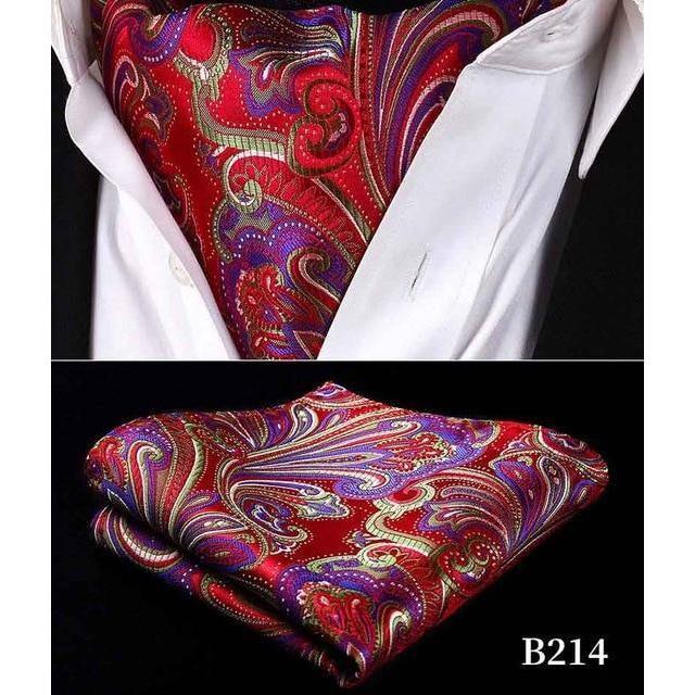 Paisley Red Silk Ascot/Cravat Tie & Handkerchief