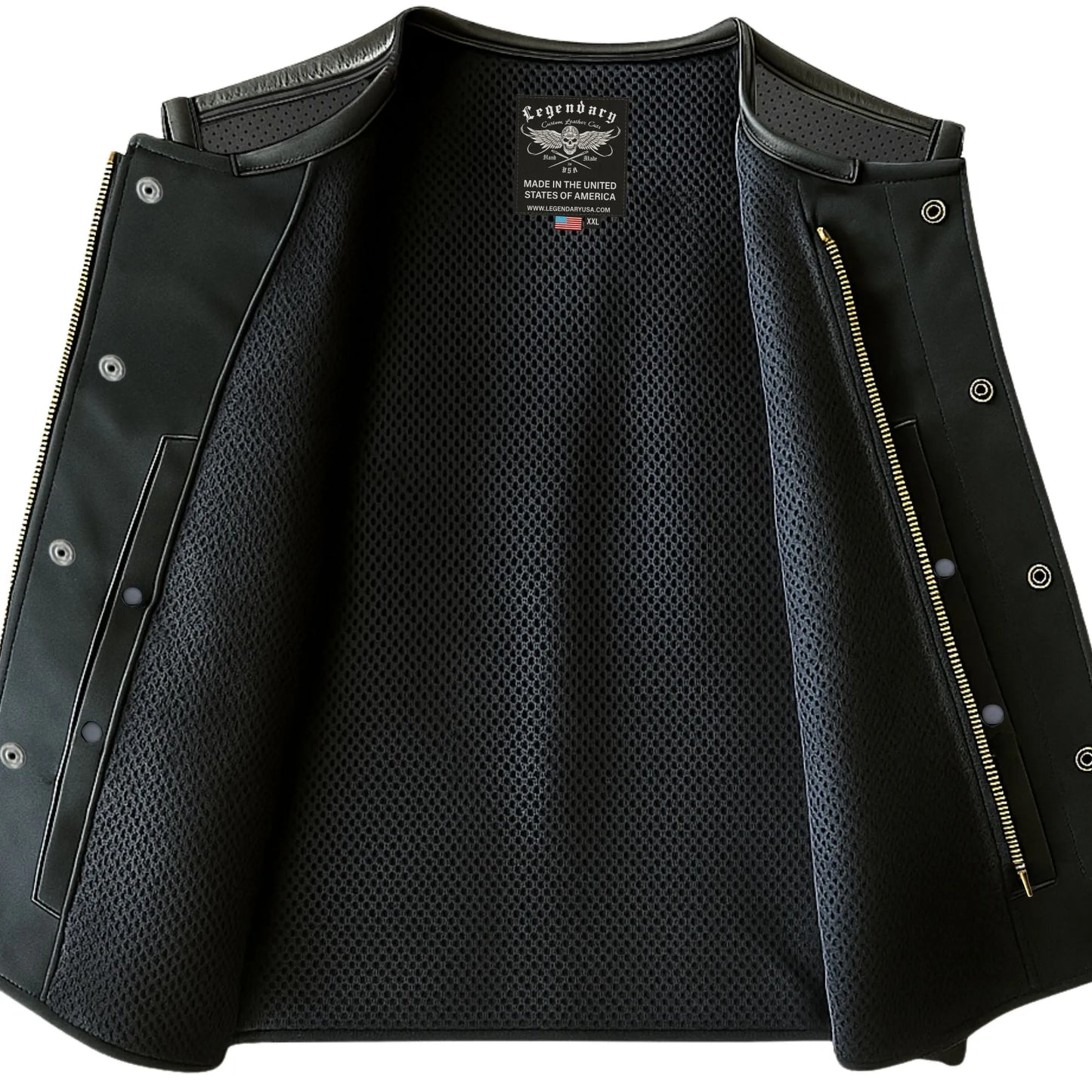 Legendary LowLife Z Perforated Black Cropped Fitted Leather Club Style Motorcycle Vest