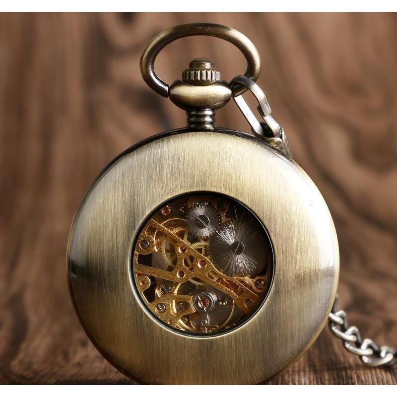 Wooden Mechanical Hand Wind Pocket Watch