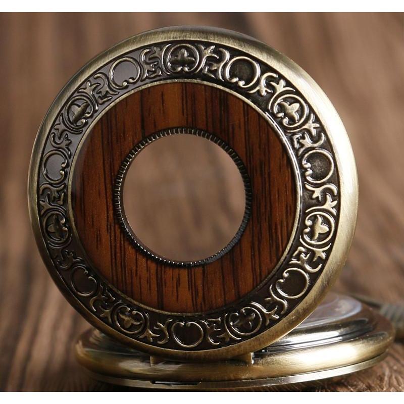 Wooden Mechanical Hand Wind Pocket Watch
