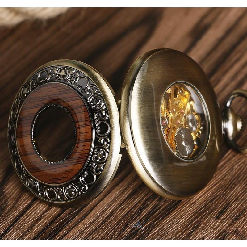 Wooden Mechanical Hand Wind Pocket Watch