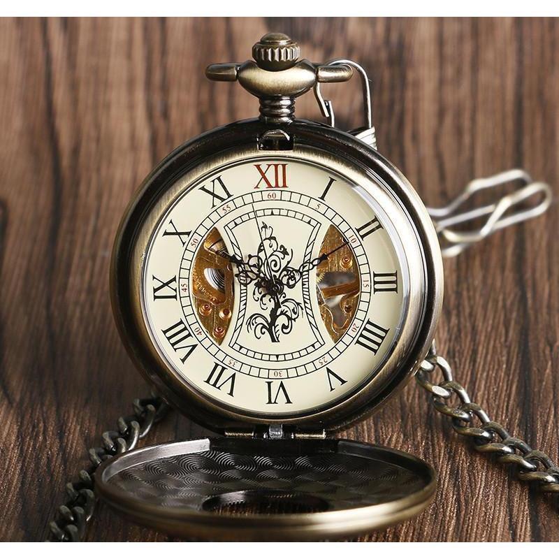 Wooden Mechanical Hand Wind Pocket Watch