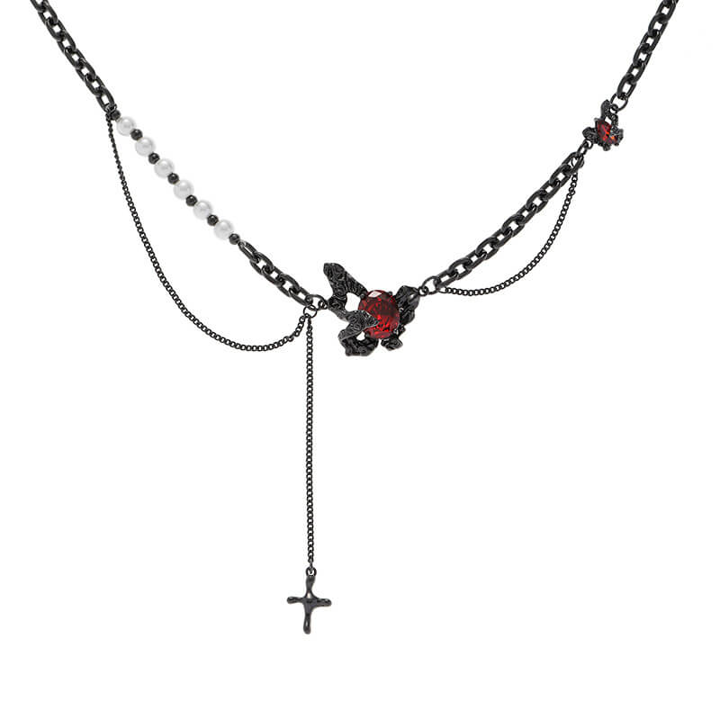 Black Butterfly Chain Spliced Pearl Necklace