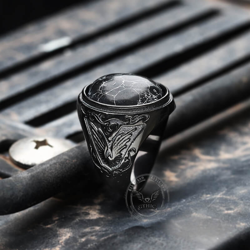 Black Turquoise Patterned Stainless Steel Ring