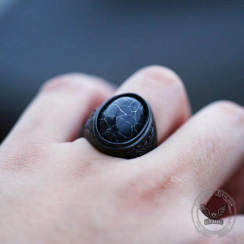Black Turquoise Patterned Stainless Steel Ring