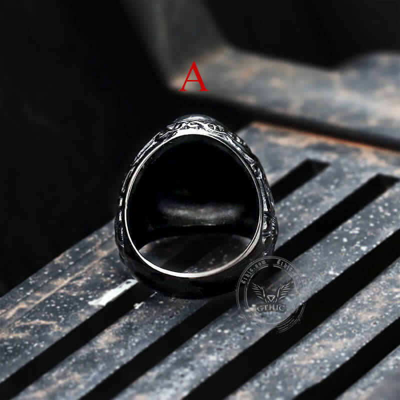 Black Turquoise Patterned Stainless Steel Ring