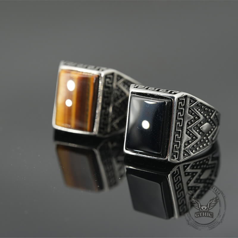 Black Stone Stainless Steel Spot Ring