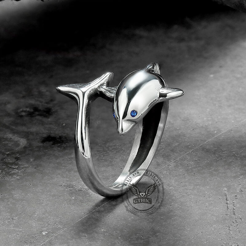Blue Eyes Dolphin Stainless Steel Animal Ring
