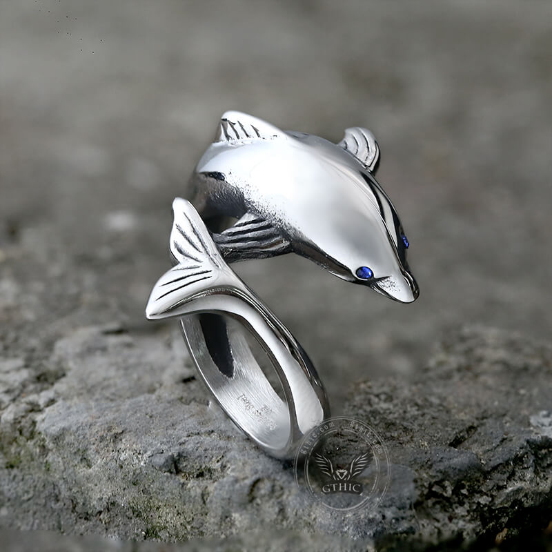 Blue Eyes Dolphin Stainless Steel Animal Ring