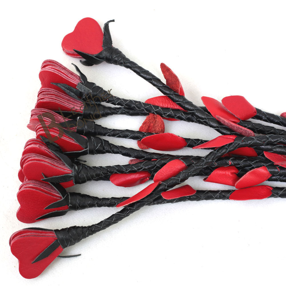 ❤️ Real Genuine Cow Hide Leather Flogger – 9 Braided Falls with Red Hearts | Heavy Duty Handmade Cat-o-Nine