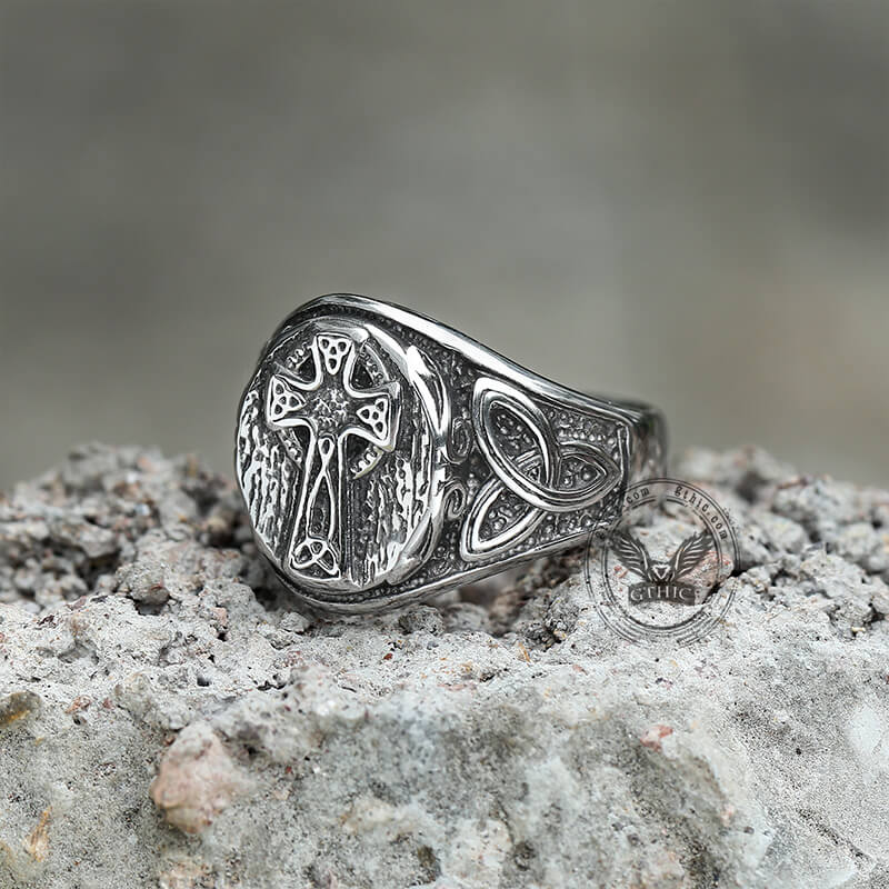 Celtic Cross Knot Stainless Steel Ring