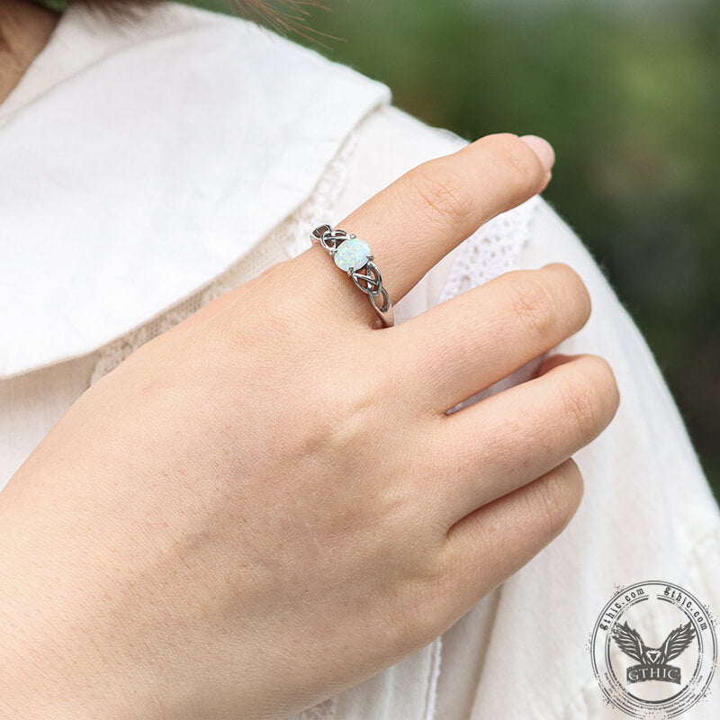 Celtic Knot Opal Stainless Steel Gemstone Ring