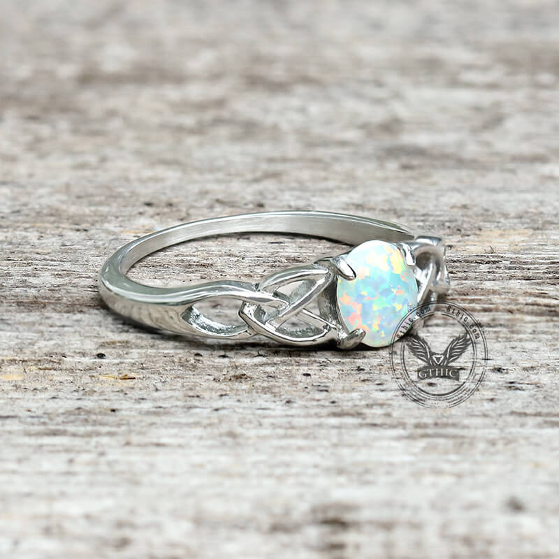 Celtic Knot Opal Stainless Steel Gemstone Ring