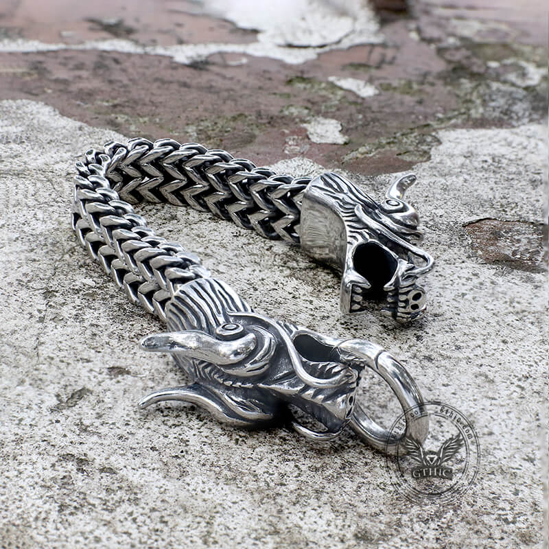 Double Chinese Dragon Stainless Steel Bracelet