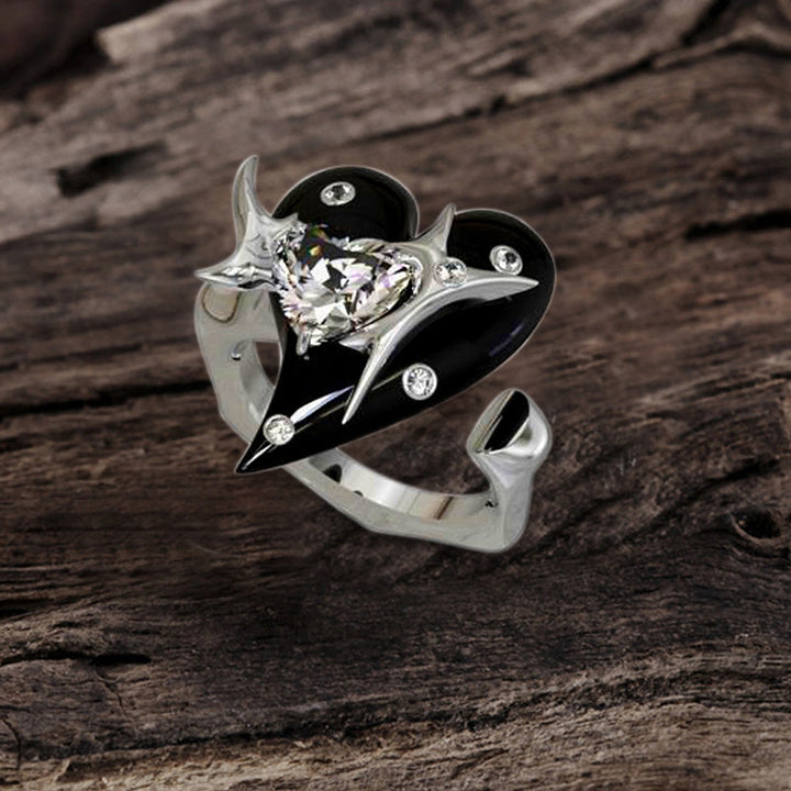 Double Heart Zircon Stainless Steel Open Ring