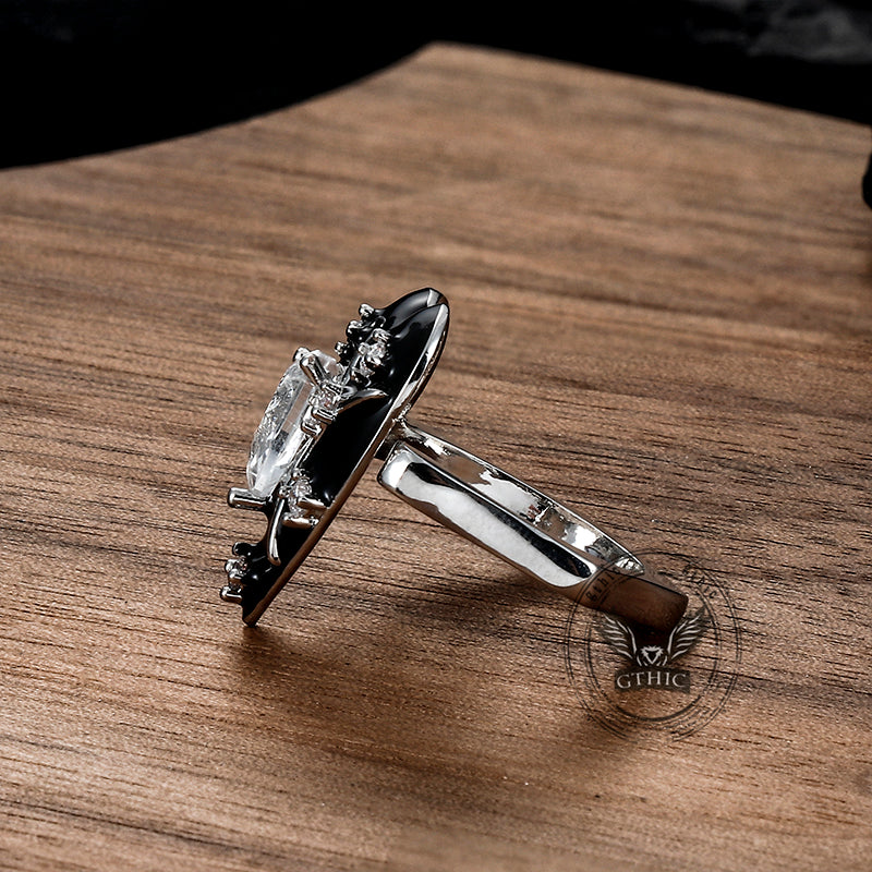 Double Heart Zircon Stainless Steel Open Ring