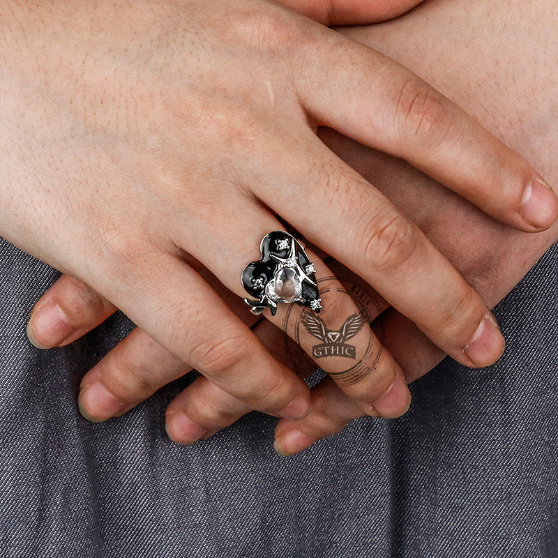 Double Heart Zircon Stainless Steel Open Ring