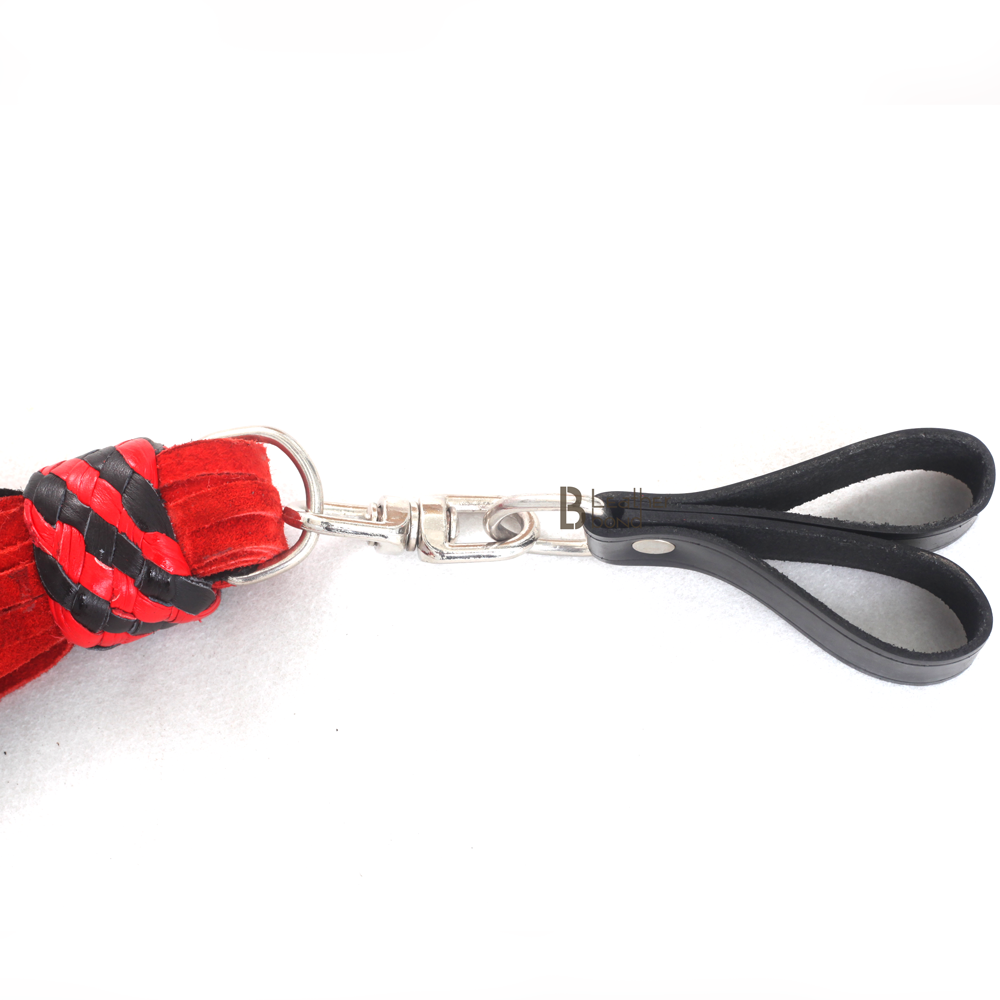 ❤️🖤 Real Genuine Cowhide Suede Leather Finger Flogger – 50 Falls Red & Black Heavy Duty Thuddy Flog Whip
