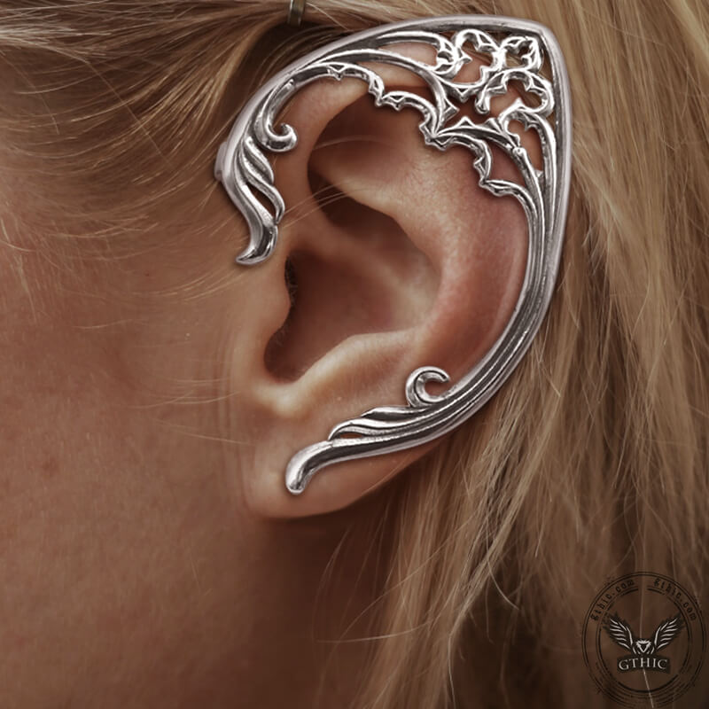 Floral Pattern Stainless Steel Elf Ear Cuff