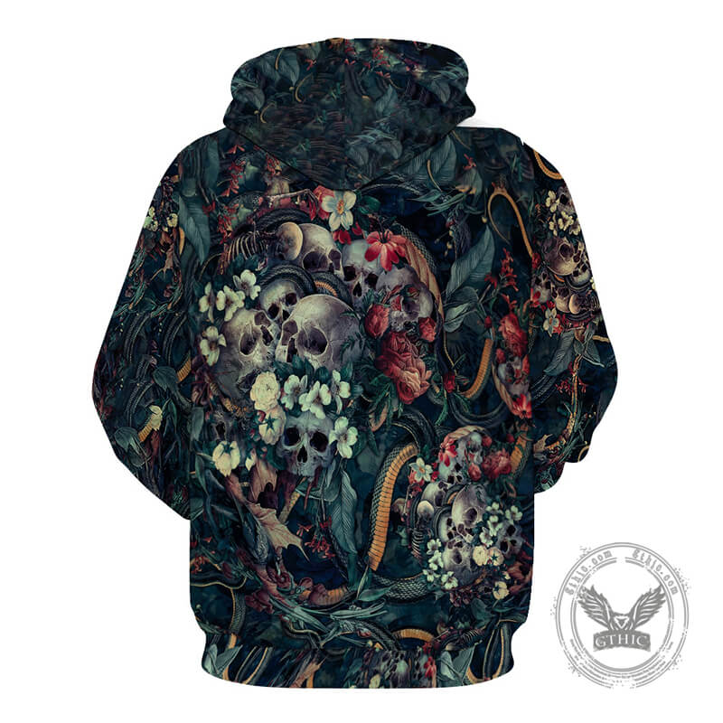 Flower Skull Snake Print Polyester Pullover Hoodie