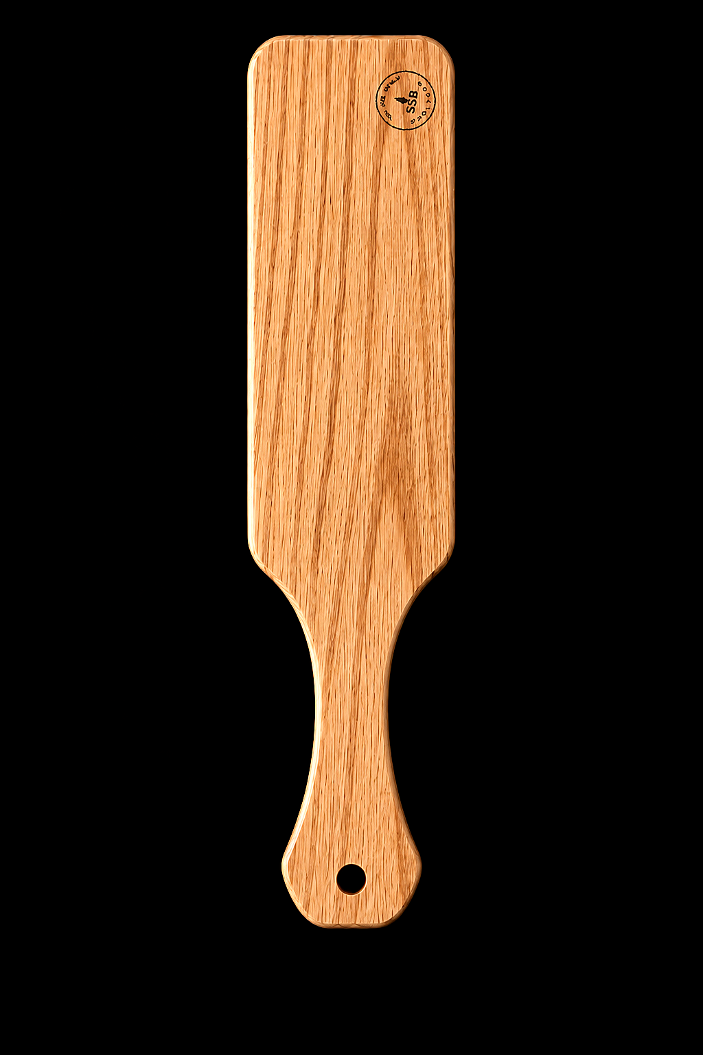 Full Paddle in Red Oak — Maker's mark front
