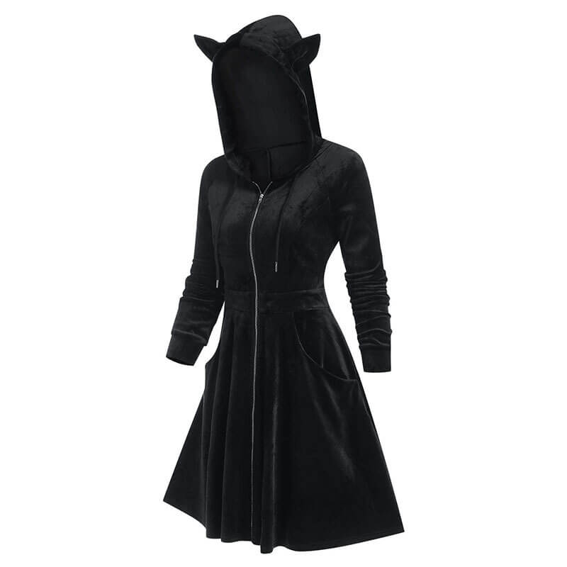 Gothic Black Devil Horn Hooded Dress