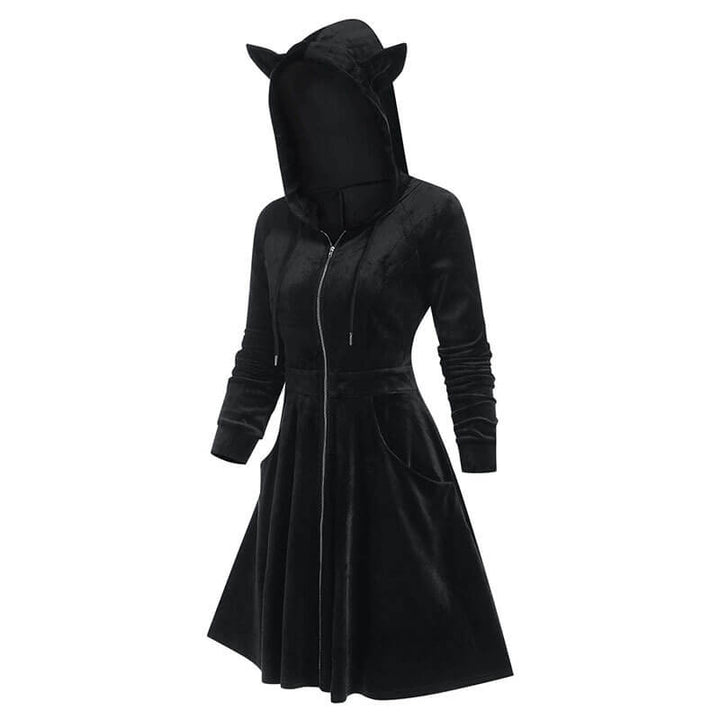Gothic Black Devil Horn Hooded Dress