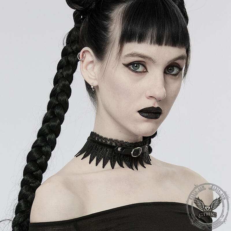 Gothic Feather Design Lace Choker Necklace